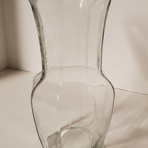 Vintage 9.5" Clear Glass Vase Ribbed Pot Belly Unique Style